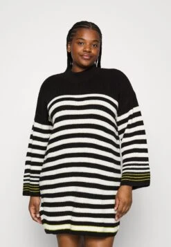 Nmclaire Highneck Knit Dress Curve - Gebreide Jurk - Black/White W.Citronelle Contrast