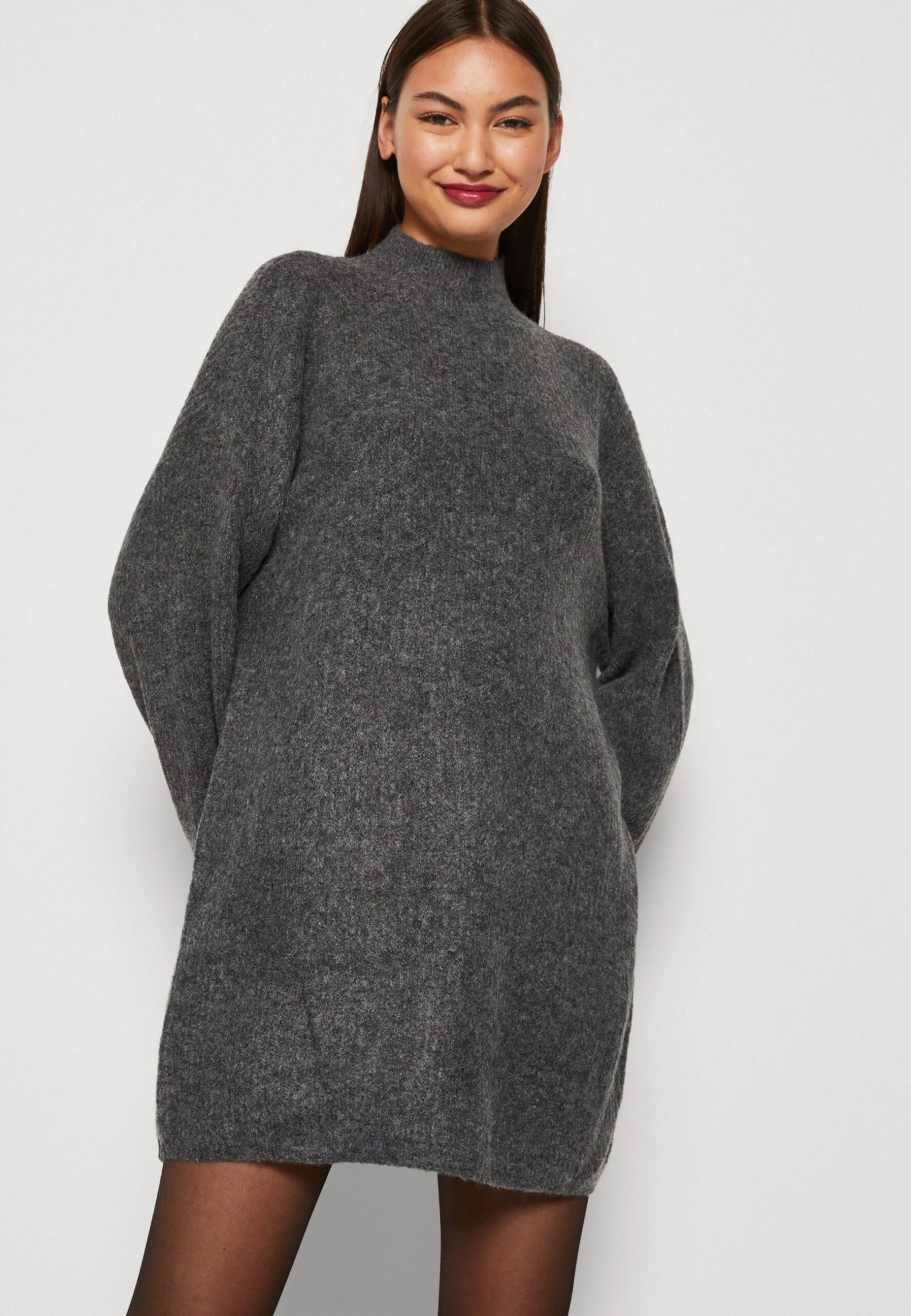 Noisy May Nmbalance Funnel Neck- Gebreide Jurk - Dark Grey Melange 6 Noisy May Nmbalance Funnel Neck- Gebreide Jurk - Dark Grey Melange - Afbeelding 4