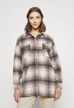 Noisy May Nmflanny Long Shacket - Overhemdblouse - Bright White/Praline/Prism Pink