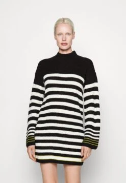 Nmclaire Highneck Dress - Gebreide Jurk - Black/White/Citronelle