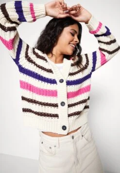 Noisy May Nmcharlie Cardigan - Vest - Pearled Ivory/Deep Blue/Demitasse/Shocking Pink -Noisy May fe25a147cd8844ae8d58f9b3a1b19bca