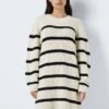 Noisy May Nmmaysa Stripe O Neck Dress - Gebreide Jurk - Eggnog/Black