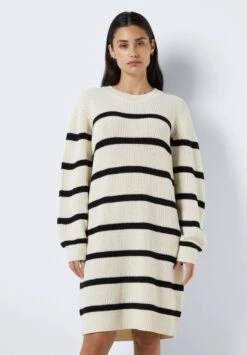 Noisy May Nmmaysa Stripe O Neck Dress - Gebreide Jurk - Eggnog/Black